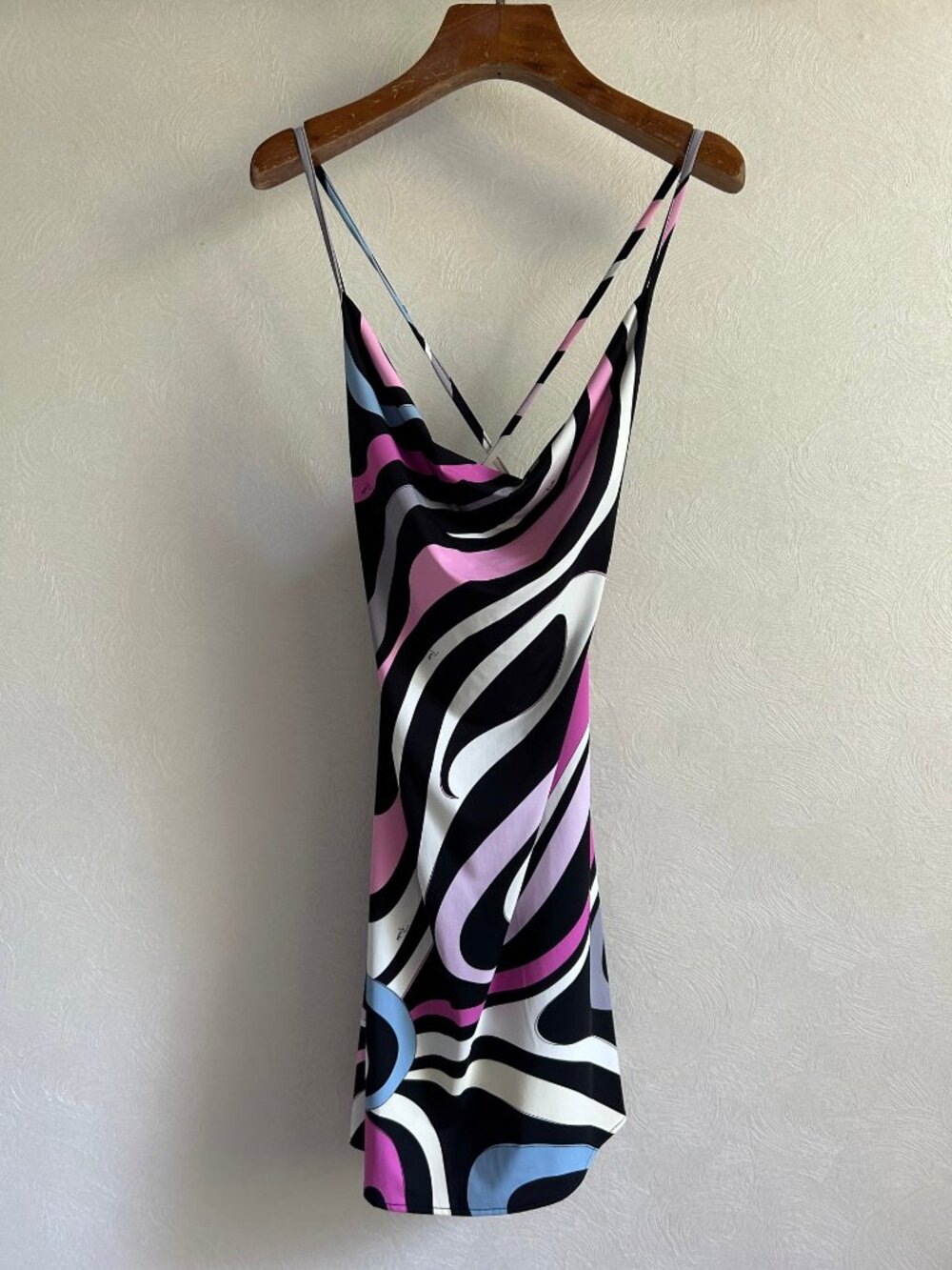 Emilio Pucci Swirl Print Cowl Cross Back Mini Slip Dress